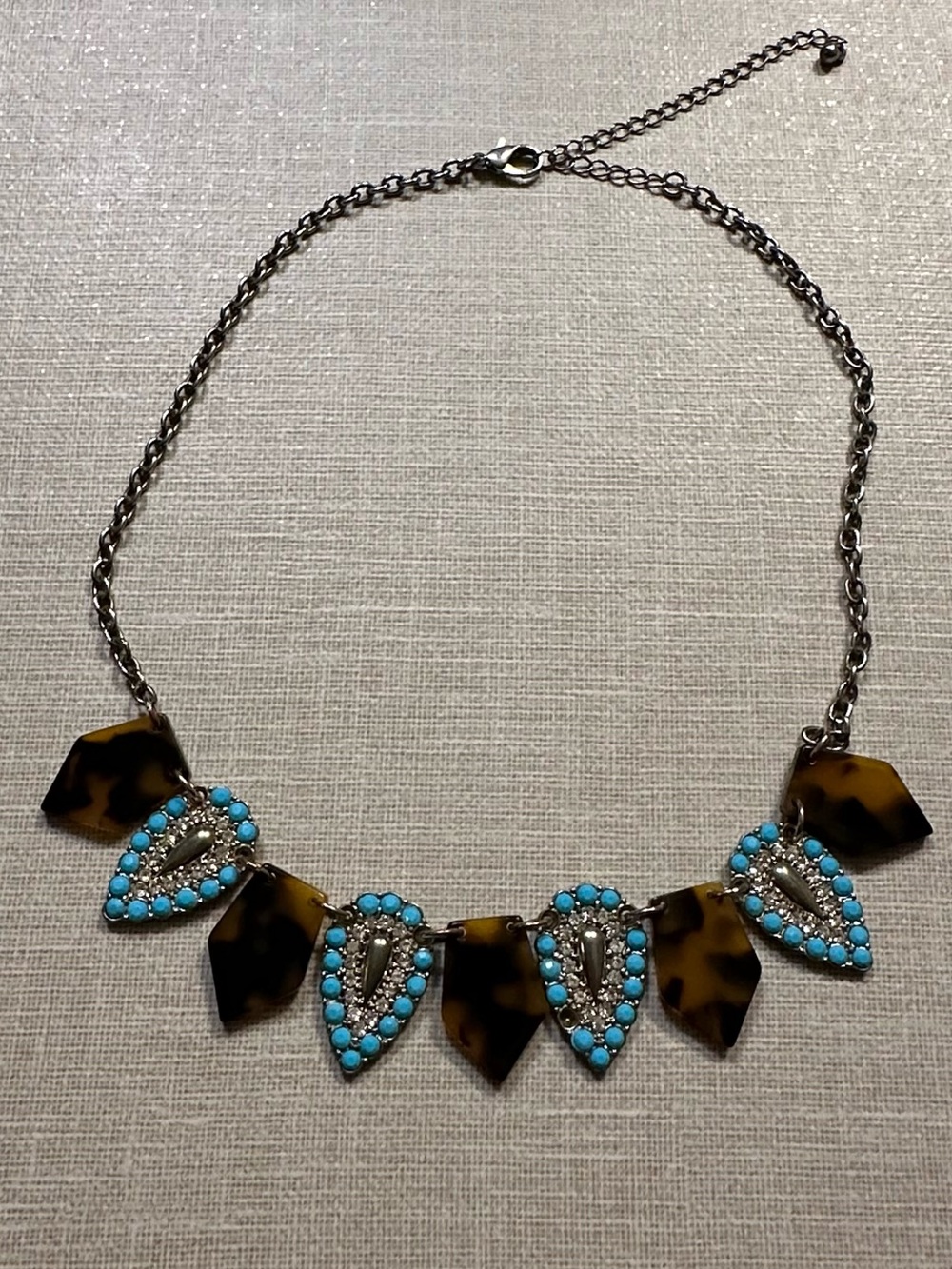 Turquoise & Tortoiseshell Rhinestone Statement Necklace